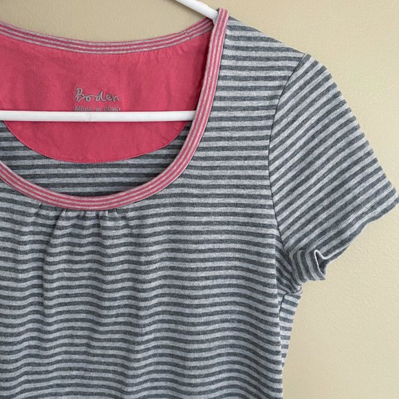 Boden gray striped scoop neck short sleeve tshirt - Picture 2 of 4